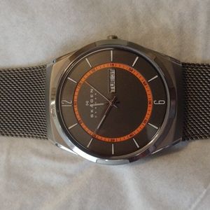 Skagen brown orange mesh watch